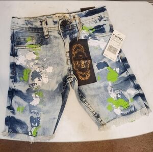 FWRD DENIM Blue Jean Shorts Green/White Paint Slatter Boys SIZE 5